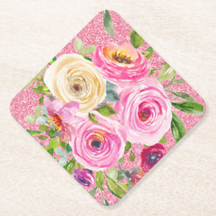 Aquarellrosen in Rosa und Creme Rosa Glitter Untersetzer