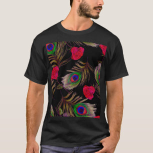 Aquarellrosen, Pfauenfedern, dekorativ. T-Shirt