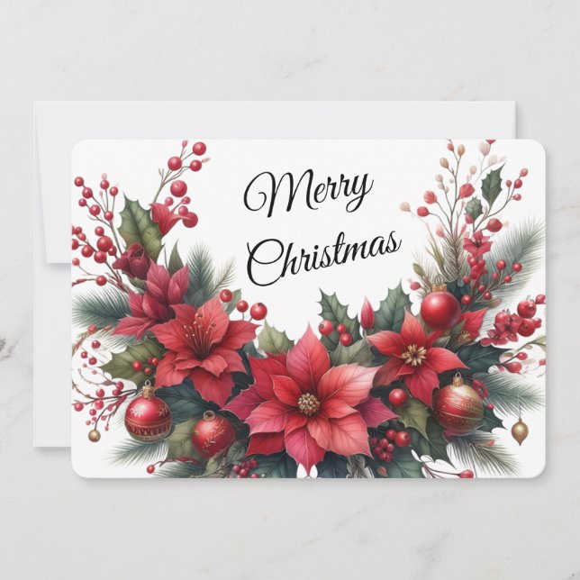 Aquarellrot Frohe Weihnachtsfeier Blume Feiertagskarte (Vorderseite)