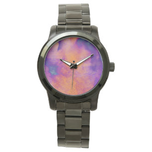 Aquarellrot-gelb-blaue lila Grafik Armbanduhr