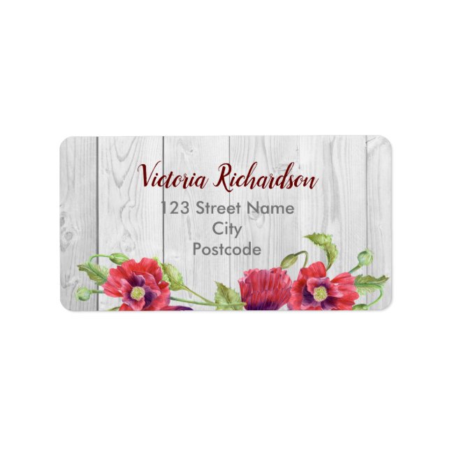 Aquarellrot Poppies Blumendarstellung Adressaufkleber (Vorne)