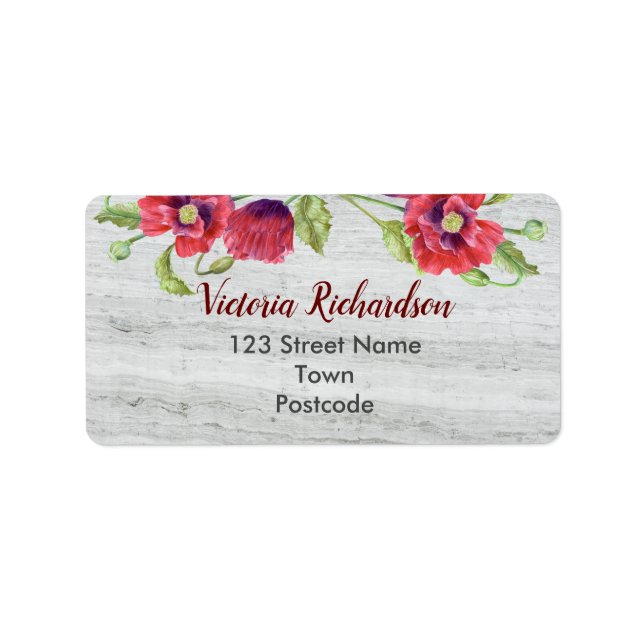 Aquarellrot Poppies Blumendarstellung Adressaufkleber (Vorne)