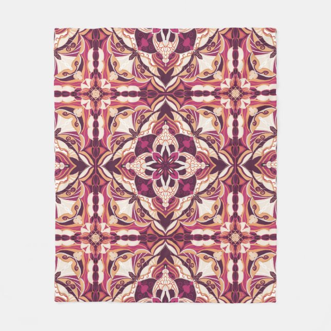 Aquarellrot Red Azulejo Spanish Tile Fleecedecke (Vorderseite)