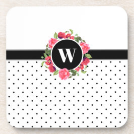 Aquarellrot und rosa Blume Wreath Polka Dots Getränkeuntersetzer