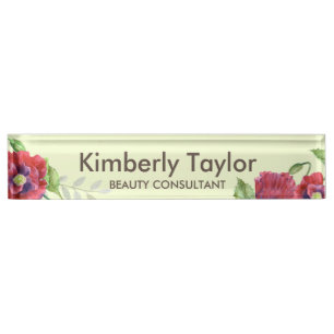Aquarellrote Poppies Blumengestelle Namensplakette