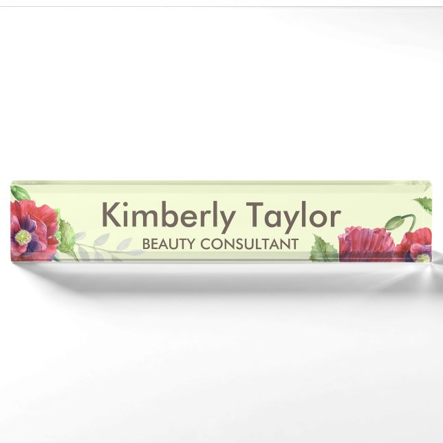 Aquarellrote Poppies Blumengestelle Namensplakette (Vorderseite)