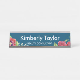 Aquarellrote Poppies Blumengestelle Schreibtischnamensplakette