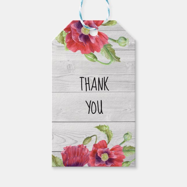 Aquarellrote Poppies Blumenkunst Vielen Dank Geschenkanhänger (Vorderseite)