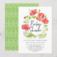 Aquarellrote Poppies Wreath Baby Shower