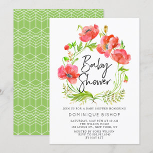 Aquarellrote Poppies Wreath Baby Shower Einladung