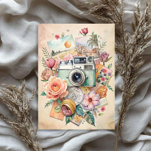 Aquarellrücklaufkamera alte Fotos Rose Seidenpapier