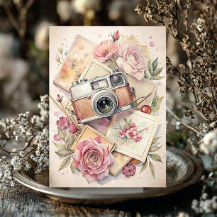 Aquarellrücklaufkamera alte Fotos Rose Seidenpapier