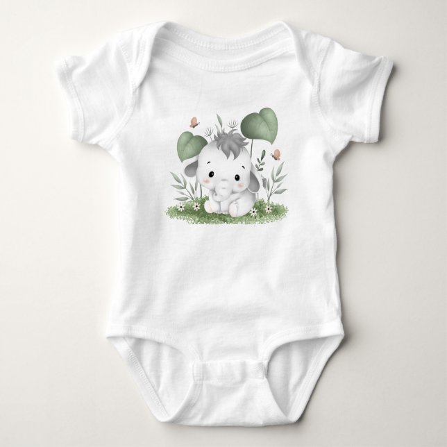 Aquarellsafari Elefant im Babydesign Baby Strampler (Vorderseite)