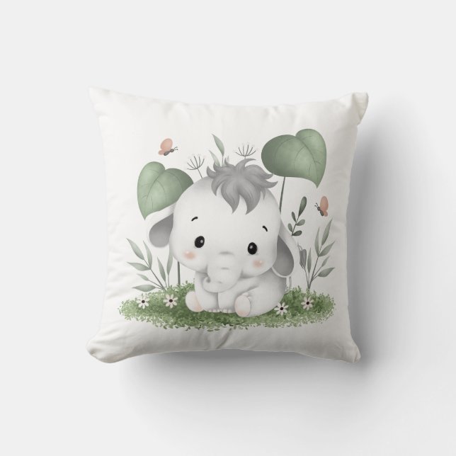 Aquarellsafari Elefant im Babydesign Kissen (Vorderseite)