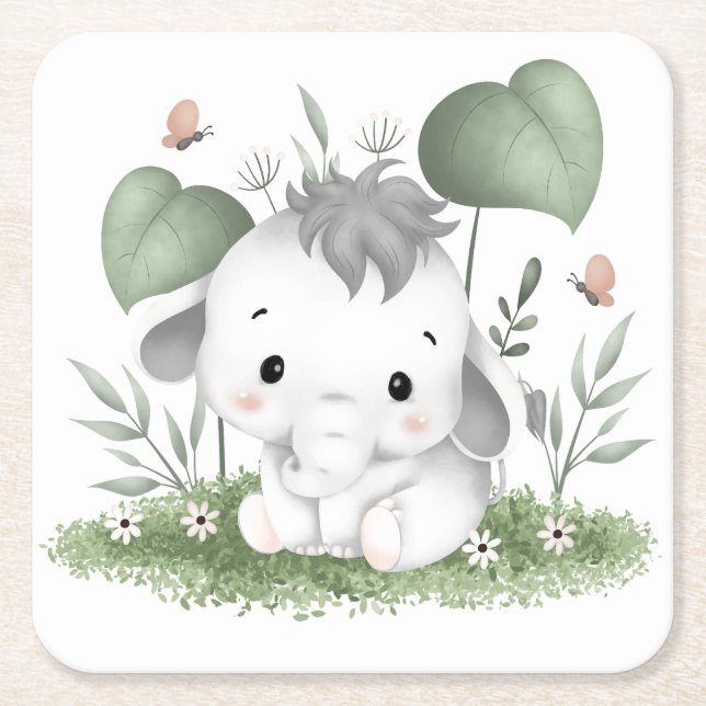 Aquarellsafari Elefant im Babydesign Rechteckiger Pappuntersetzer (Vorderseite)