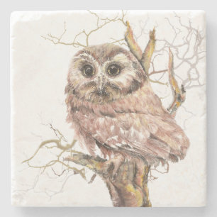 Aquarellsäge Weiße Niedliche Vogelwelt Steinuntersetzer