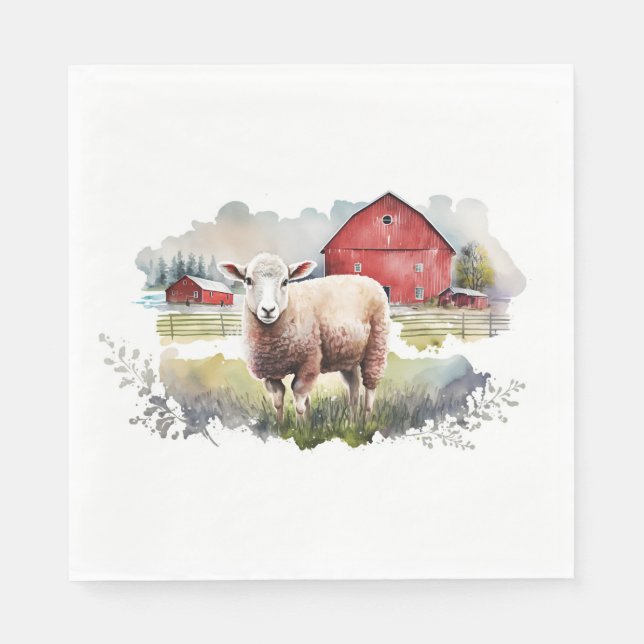 Aquarellschaf mit rotem Stall Serviette (Vorderseite)