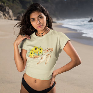 Aquarellschildkröte mit Sonnenblumen Grafik T-Shirt