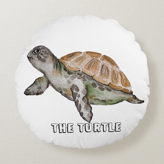 Aquarellschildkröte Rundes Kissen (Vorderseite)