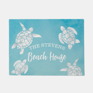 Aquarellschildkröten Aquamarin Blau Personalisiert Fußmatte