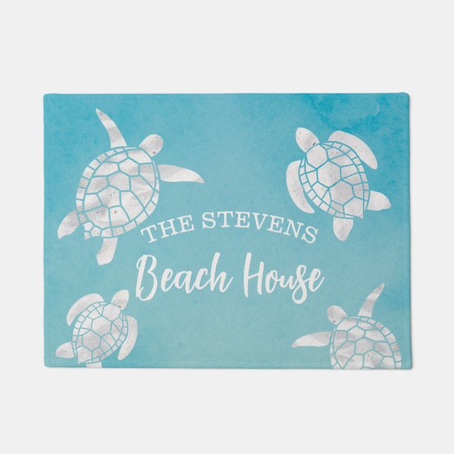 Aquarellschildkröten Aquamarin Blau Personalisiert Fußmatte (Vorderseite)