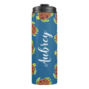 Aquarellschildkröten Illustration & Ocean Blue Thermosbecher