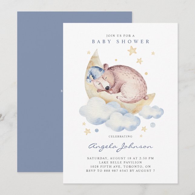 Aquarellschläfer Es ist eine Kinderdusche Einladung (Vorne/Hinten)