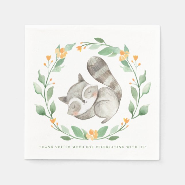 Aquarellschläfer Raccoon Kinderdusche Serviette (Vorderseite)