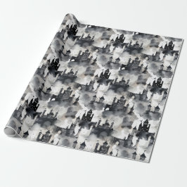 Aquarellschlösser Umschlagpapier - schwarz-weiß Geschenkpapier