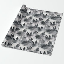 Aquarellschlösser Umschlagpapier - schwarz-weiß
