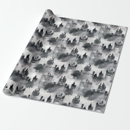 Aquarellschlösser Umschlagpapier - schwarz-weiß Geschenkpapier