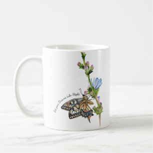 Aquarellschmetterling auf einer Zichorienmauer Kaffeetasse