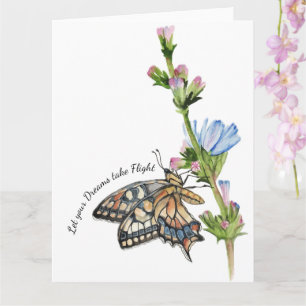 Aquarellschmetterling auf einer Zichorienmauer Karte