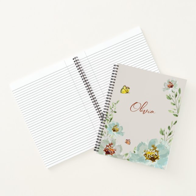 Aquarellschmetterlinge Blume Personalisiert Notizbuch (Innenseite)