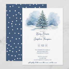 Aquarellschnee bedeckt Evergreen Babydusche Einladung