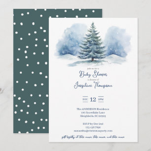 Aquarellschnee bedeckt Evergreen Babydusche Einladung