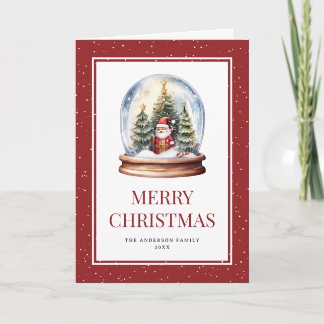 Aquarellschnee Globe Rotes Foto Frohe Weihnachten (Vorderseite)