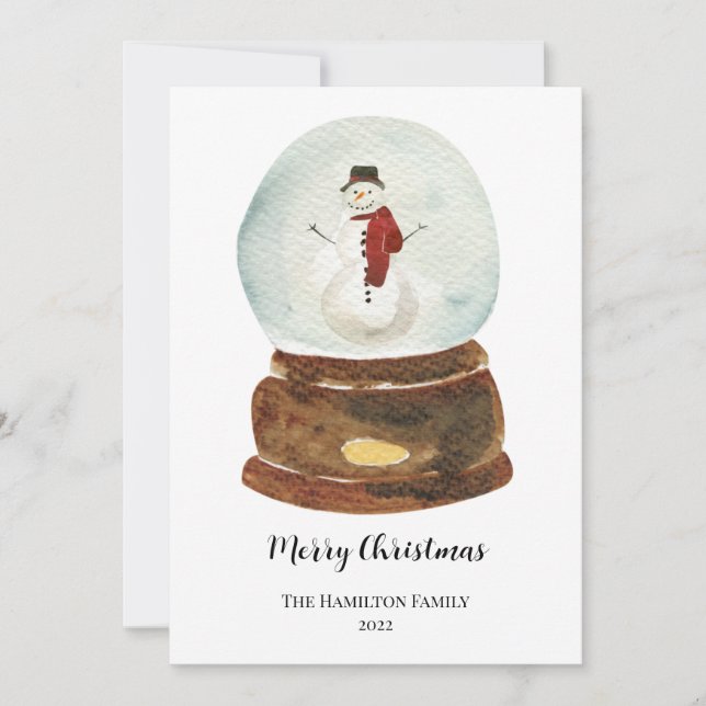 Aquarellschnee Globe & Snowman Weihnachten Einladung (Vorderseite)