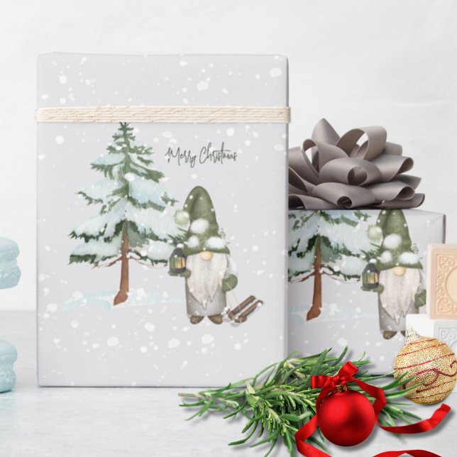 Aquarellschnee Modernes Niedliches Grün Weihnachte Geschenkpapier (Von Creator hochgeladen)