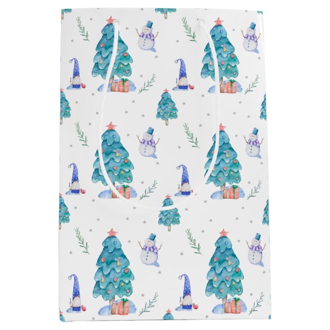 Aquarellschneefrost Weihnachtsbaumen Mittlere Geschenktüte (Vorderseite)
