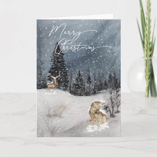 Aquarellschneelandschaft Frohe Weihnachten Karte (Vorderseite)
