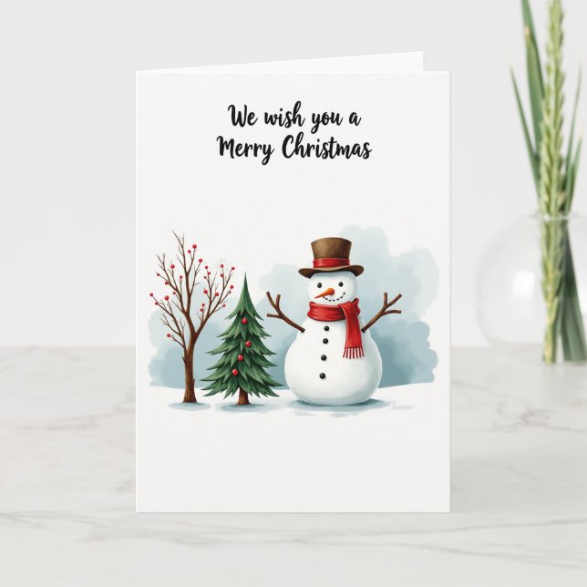 Aquarellschneemann und Frohe Weihnachtskarte Karte (Vorderseite)