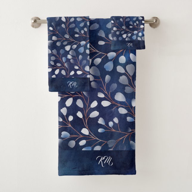 Aquarellschneeräume Musterseavy/Kupfer-ID726 Badhandtuch Set (Insitu)