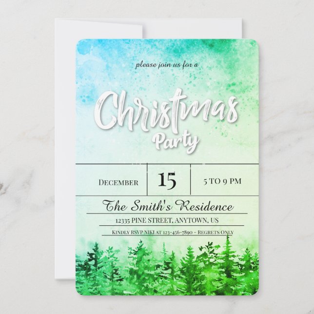 Aquarellschneewald Weihnachten Einladung (Vorderseite)