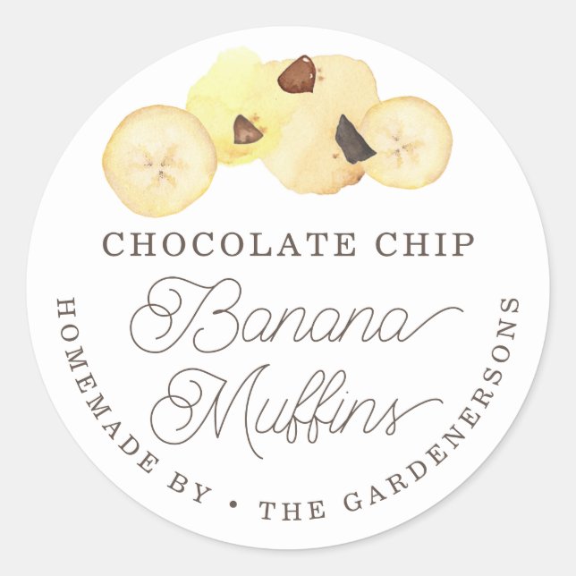 Aquarellschokolade Chip Banana Muffins Runder Aufkleber (Vorderseite)