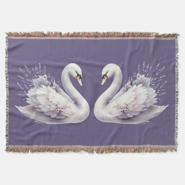 Aquarellschwan mit Lavender Florals Decke (Vorderseite)