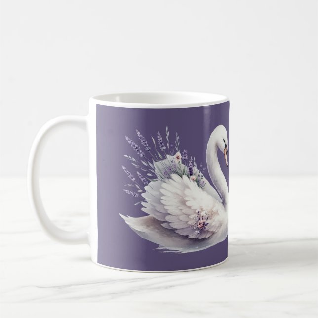 Aquarellschwan mit Lavender Florals Kaffeetasse (Links)