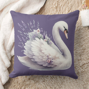 Aquarellschwan mit Lavender Florals Kissen