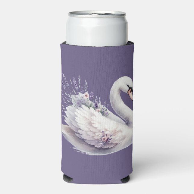 Aquarellschwan mit Lavender Florals Selters Dosenkühler (Seltzer Vorderseite)