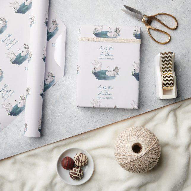 Aquarellschwäne und Hochzeitstag Geschenkpapier (Handwerk)